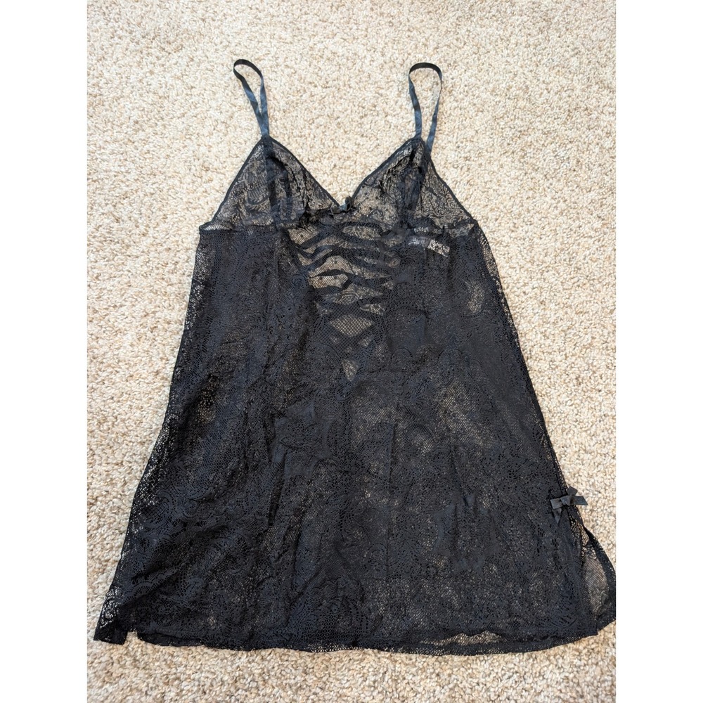 Victoria's Secret Black Floral Lace Chemise Lace Up Slip Dress Medium